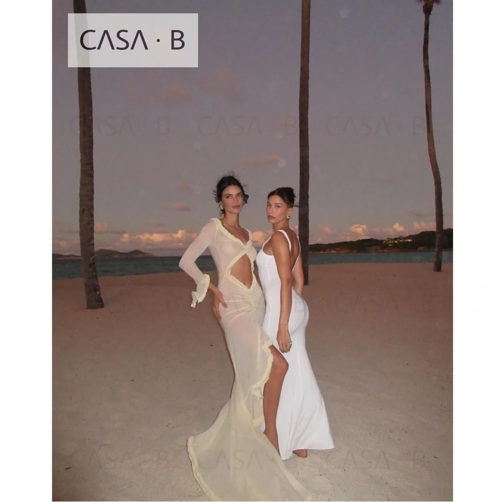 NEW💫to CASA B|“Glamour de Cannes” Mesh Cut-Out Frill Sheer Long Sleeve Lux Gown - Picture 4 of 17